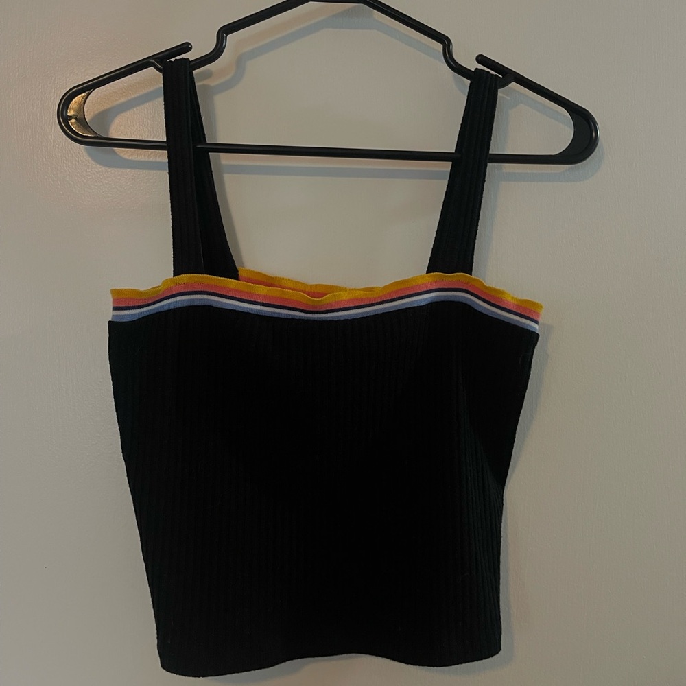 Forever 21 Black Top with Multicolor Stripes